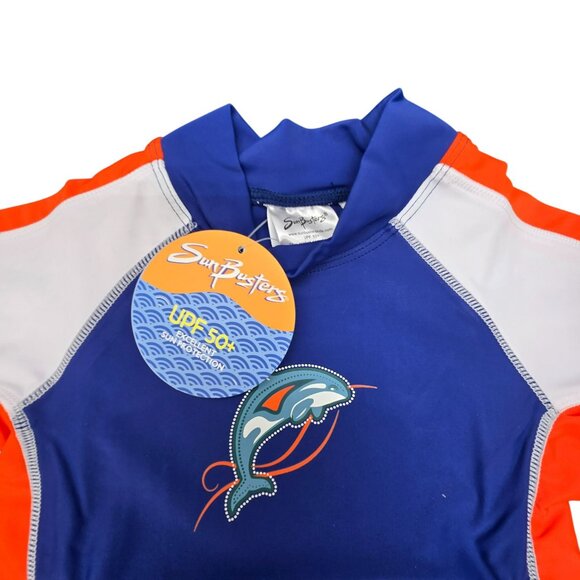 SunBusters Boys Rashguard Shirt UPF 50 Sun Protection Blue White 12/18 Mo JJ4125 - Picture 3 of 5